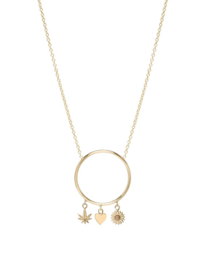 14k Circle Dangling Itty Bitty Symbol Necklace