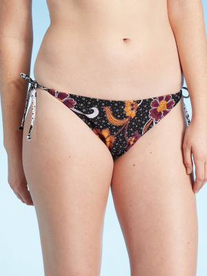 Juniors' Tie Side Bikini Bottom - Xhilaration™ Black Floral Print