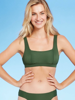 Women's Soft Cotton Ribbed Square Neck Bikini Top - Kona Sol™ Dark Green