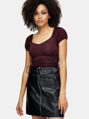 Plum Satin Ruch Side Top