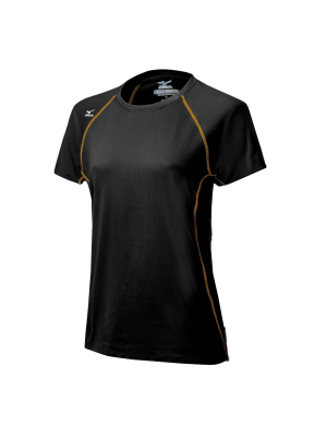 Mizuno Womens Fitted Short Sleeve Crew Athletic T-shirt - Black Xx Small