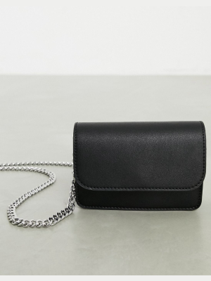 Asos Design Cross Body Bag In Black With Chain Strap