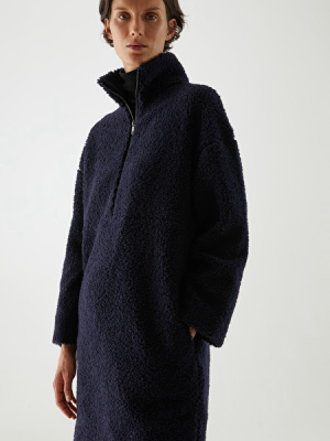 Wool Mix Teddy Half-zip Closure Dress