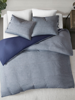 3pc Matteo Cotton Duvet Cover Set Denim Blue