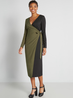 Modern Precision Midi Wrap Dress