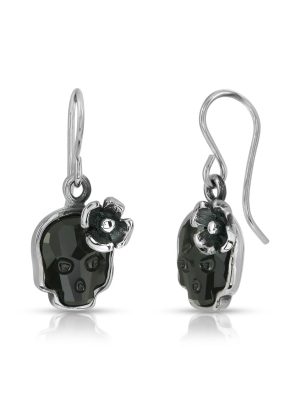 Jet Flower Skull Earrings