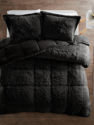 Leena 3pc Shaggy Long Faux Fur Comforter Mini Set