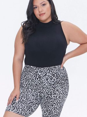 Plus Size Leopard Biker Shorts