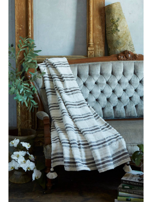 50"x60" Woven Striped Throw Blanket With Corner Tassels Black - Patina Vie