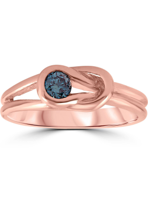 Pompeii3 1/5ct Knot Treated Blue Diamond Solitaire Promise Ring 14k Rose Gold