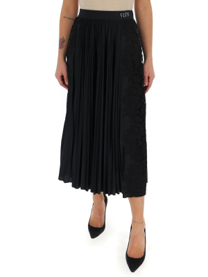 Valentino Lace Panelled Pleated Midi Skirt