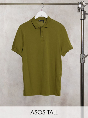 Asos Design Tall Organic Polo In Khaki