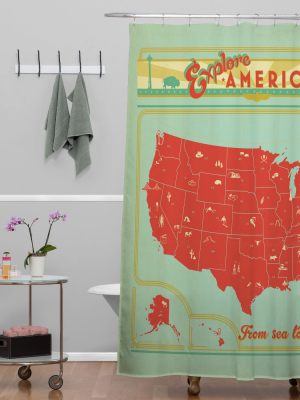 Explore America Shower Curtain Green/red - Deny Designs