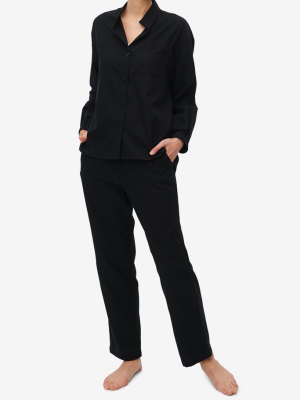 Set - Long Sleeve Shirt And Slash Pocket Pant Black Flannel