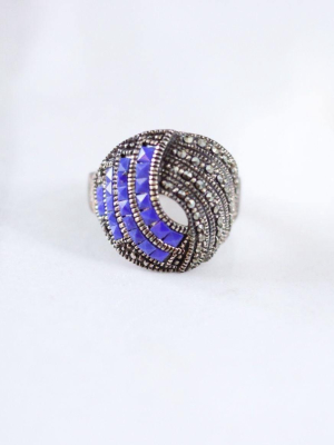 Vintage Marcasite And Blue Crystal Ring