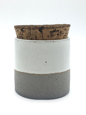 Canister W/ Bark Top | 4.5" X 4.5" | Greystone/snow White
