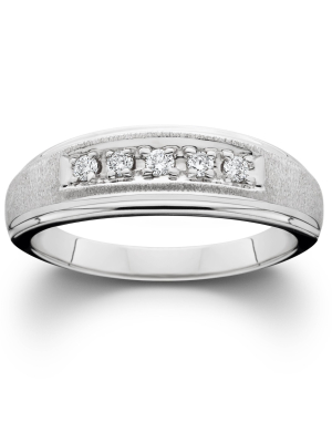 Pompeii3 Mens Diamond Wedding Brushed Ring 10k White Gold