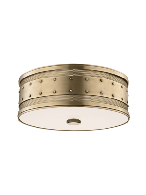 Gaines 3 Light Flush Mount Aged Brass