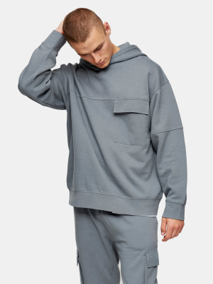 Gray Twill Pocket Cargo Hoodie