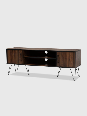 Corina Two-tone Finished Wood Tv Stand Walnut/black - Baxton Studio