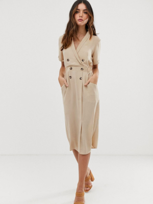 Asos Design Tux Midi Dress In Camel