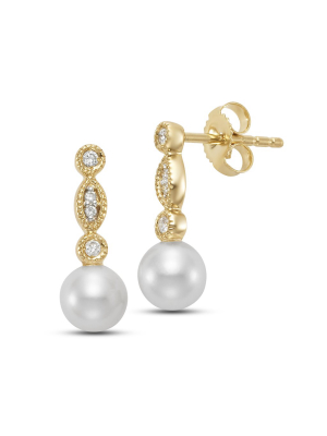 Millegrain Pearl & Diamond Earrings