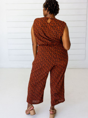 Leopard Sleeveless Jumpsuit - Sierra + Black