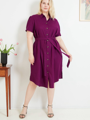 Women's Plus Size Short Sleeve Collared Linen Shirtdress - Ava & Viv™