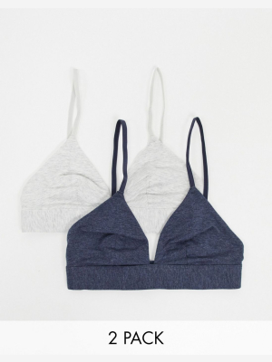 Dorina Lila 2 Pack Organic Cotton Triangle Bralette In Gray/navy