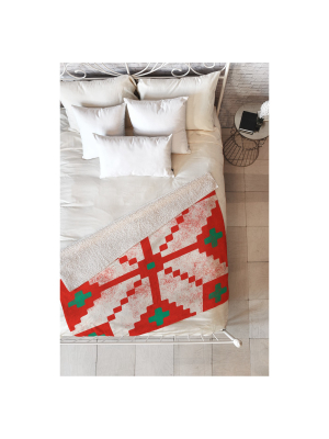 Red Nature Zoe Wodarz Southwest Snowflake Red Sherpa Throw Blanket (50"x60") - Deny Designs