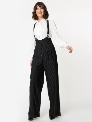 Unique Vintage Black & White Pin Stripe Thelma Suspender Pants