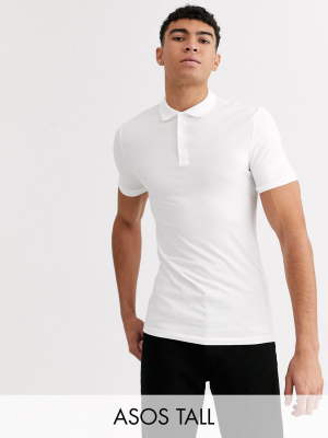 Asos Design Tall Organic Muscle Fit Jersey Polo In White
