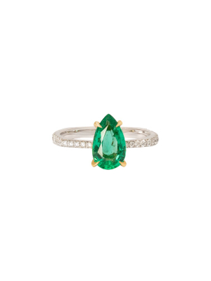 Pear Ring - Emerald & Diamond