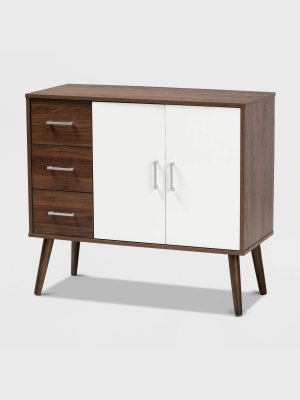 Leena Two-tone Finished Wood 3 Drawer Sideboard Buffet Walnut Brown/white - Baxton Studio