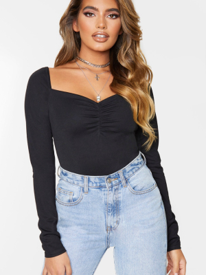 Black Rib Sweetheart Neck Bodysuit