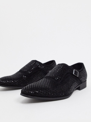 Asos Design Monk Shoes In Black Rhinestone With Black Sole