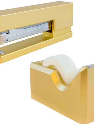 Jam Paper Stapler & Tape Dispenser Desk Set Gold