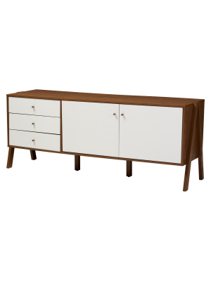 Harlow Mid-century Modern Scandinavian Style Wood Sideboard Storage Cabinet - Walnut/white - Baxton Studio