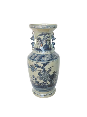 Flower Tree Vase With Squirrel Handles, Blue And White