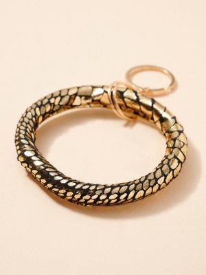 Snake Skin Print Metallic Leather Key Ring