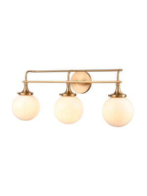 Beverly Hills 3-light Vanity Light In Satin Brass With White Feathered Glass