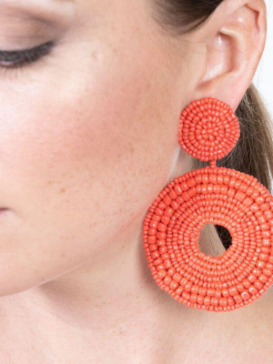 Coral Seedbead Circle Drop Pierced Earrings