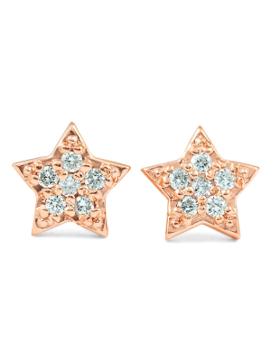 Pompeii3 14k Rose Gold Diamond Pave Petite Star Studs Dainty High Polished 6.5mm