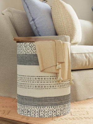 Anaya Handwoven Indigo Striped Storage Side Table