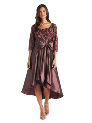 High-low Dress With Lace And Sequin Top And Satin Skirt