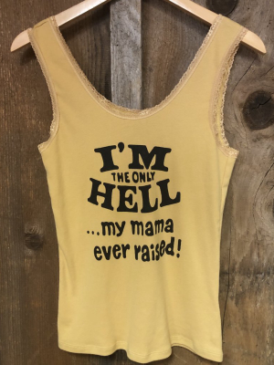 Only Hell Mama Raised Lace Tank Gold Dust/blk