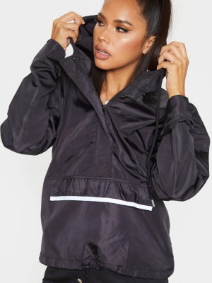 Black Shell Zip Up Hooded Windbreaker