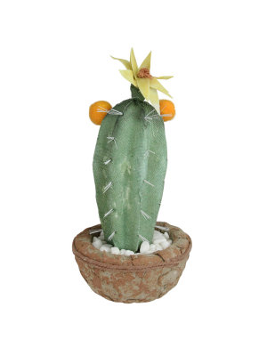 Northlight 12" Flowering Cactus Artificial Potted Plant - Green/brown