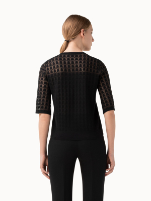 Trapezoid Jacquard Elbow Sleeve Top