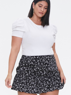 Plus Size Floral Ruffle-trim Skort